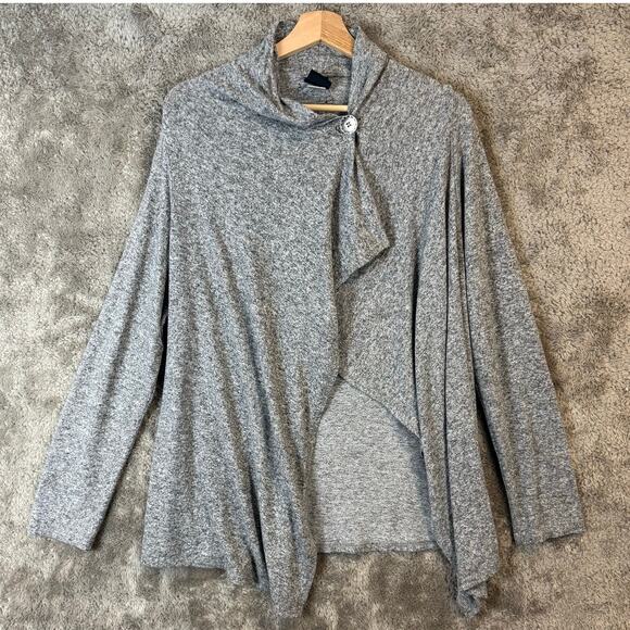 Bobeau Gray Marled Wrap One Button Open Cardigan Sweater Tunic Top L Large - Picture 1 of 10